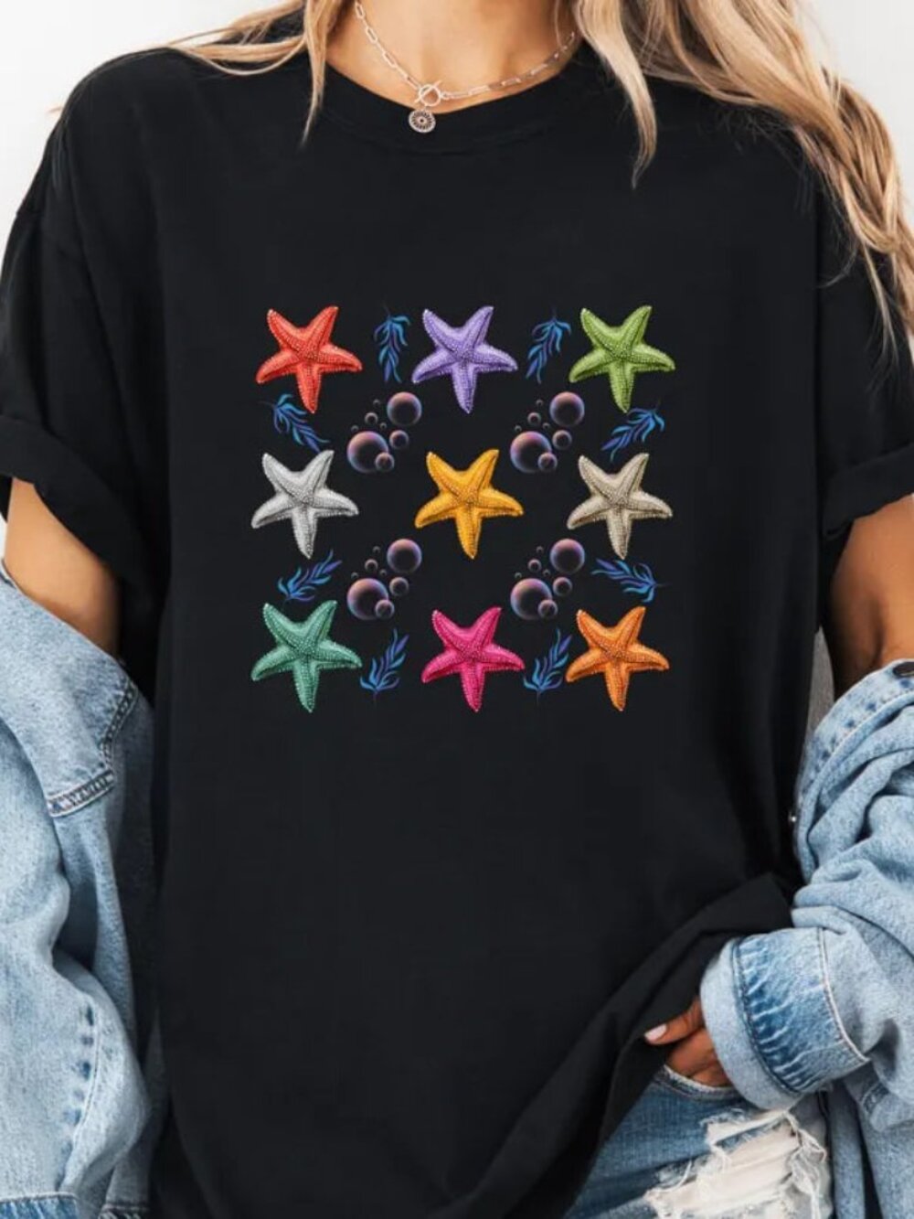 Graphic Starfish Tshirt, Ocean Lover Tee, Summer Gift Shirt